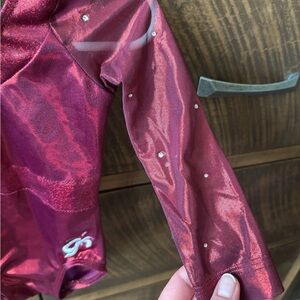 GK Elite Gymnastics Leotard Child Small Merlot Leo w/Sheer Rhinestone Sleeves